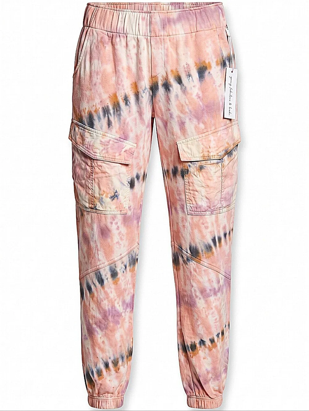 NWT! Young Fabulous & Broke Tie-Dye Cargo Joggers in Peach and Lavender